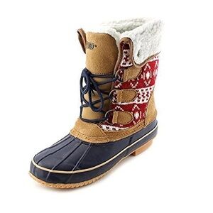 Khombu Maya Winter Fair Isle Sweater and Rubber Duck Snow Boots, Women Size 6